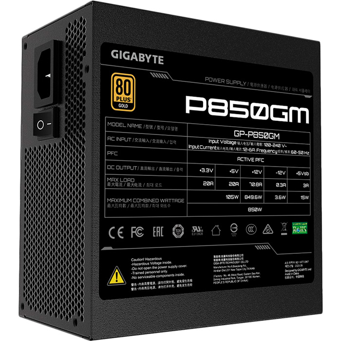 Блок живлення GIGABYTE P850G 850W 80+ GOLD (GP-P850GM) Форм-фактор ATX