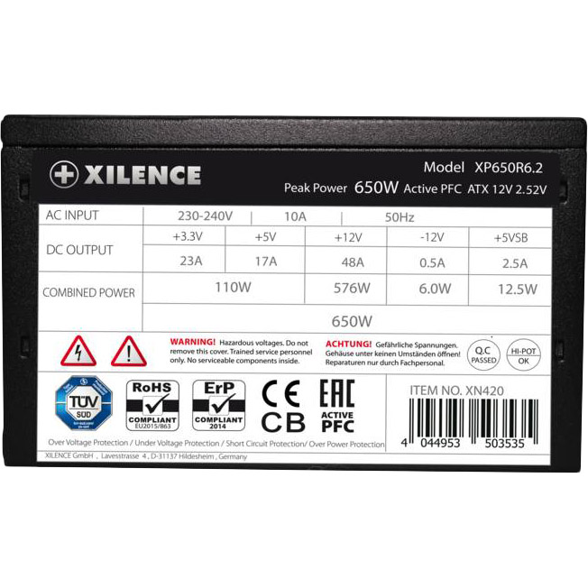 Блок питания XILENCE 650W Performance C+ (XP650R6.2 ) Мощность 650