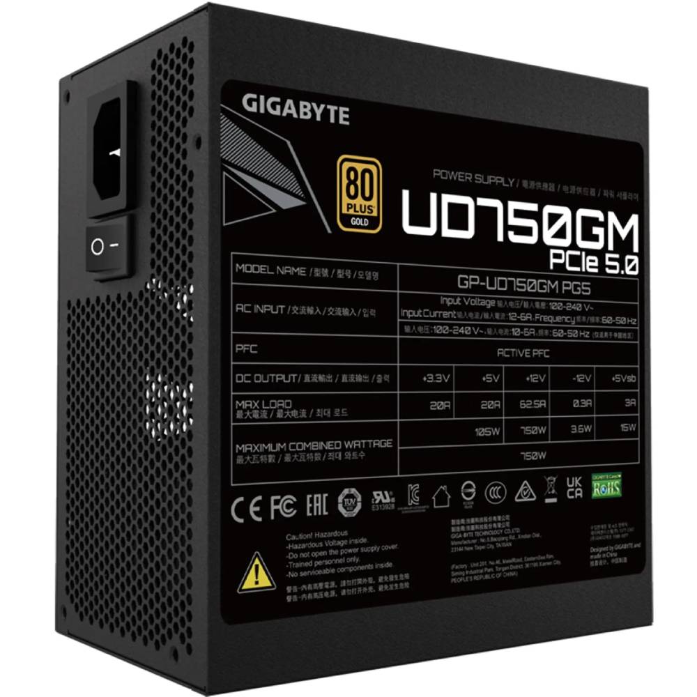 Блок живлення GIGABYTE 750W UD750GM PG5 Корекція коефіцієнта потужності PFC   активна