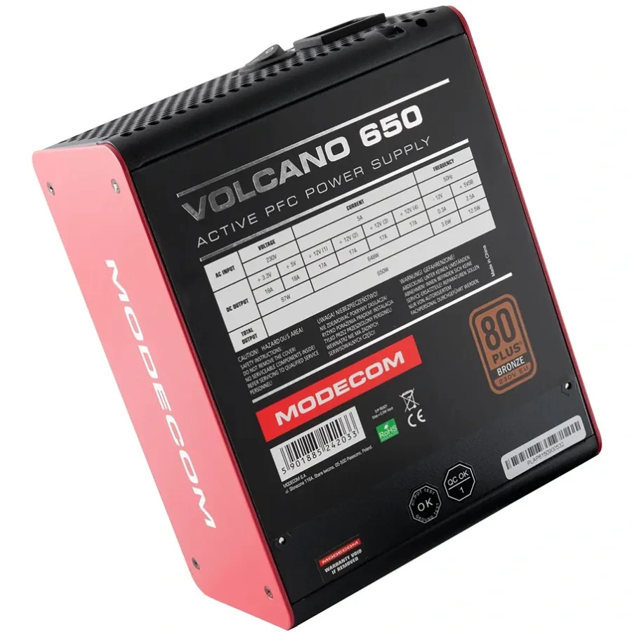 Блок живлення MODECOM 650W VOLCANO (ZAS-MC85-SM-650-ATX-VOLCA) Корекція коефіцієнта потужності PFC   активна