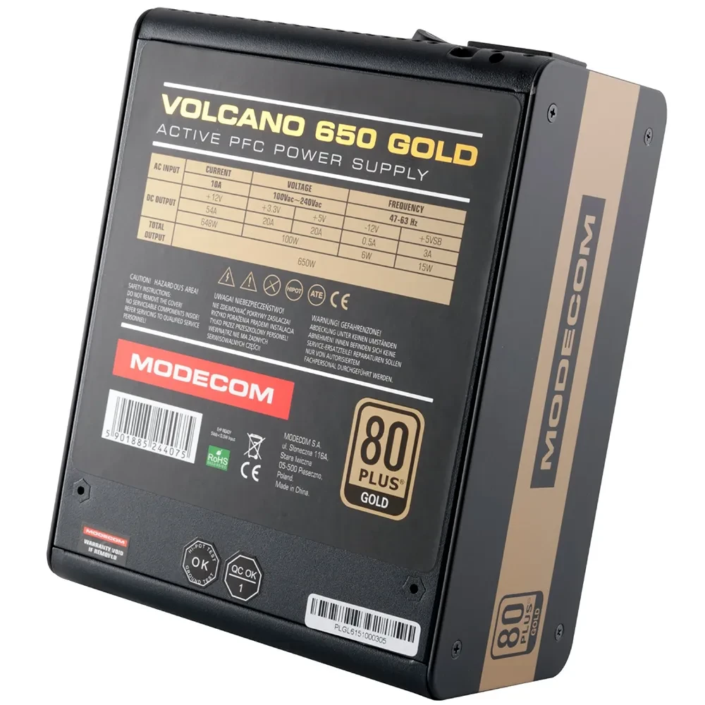 Блок питания MODECOM 650W VOLCANO 650W GOLD (ZAS-MC90-SM-650-ATX-VOLCA) Коррекция коэффициента мощности PFC   активная