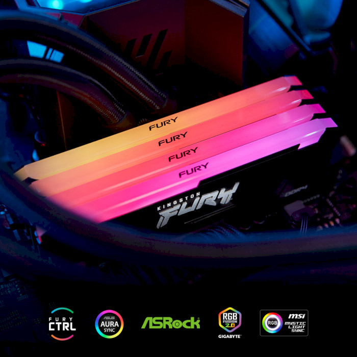 Фото Модуль пам'яті KINGSTON 16Gb DDR4 3200MHz FURY Beast RGB (KF432C16BB12A/16)