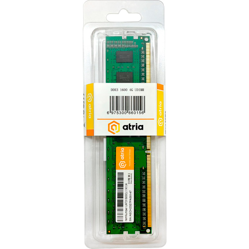 Модуль памяти ATRIA 4Gb DDR3 1600MHz (UAT31600CL11K1/4) Тип DDR3