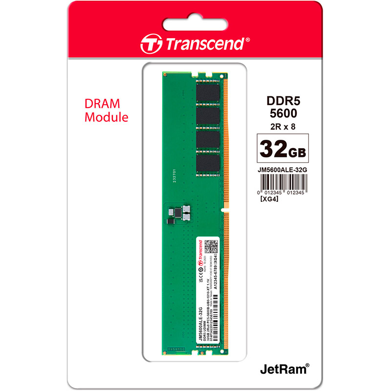 Модуль пам'яті TRANSCEND 32GB DDR5 5600MHz JetRam (JM5600ALE-32G) Призначення для настільного комп'ютера