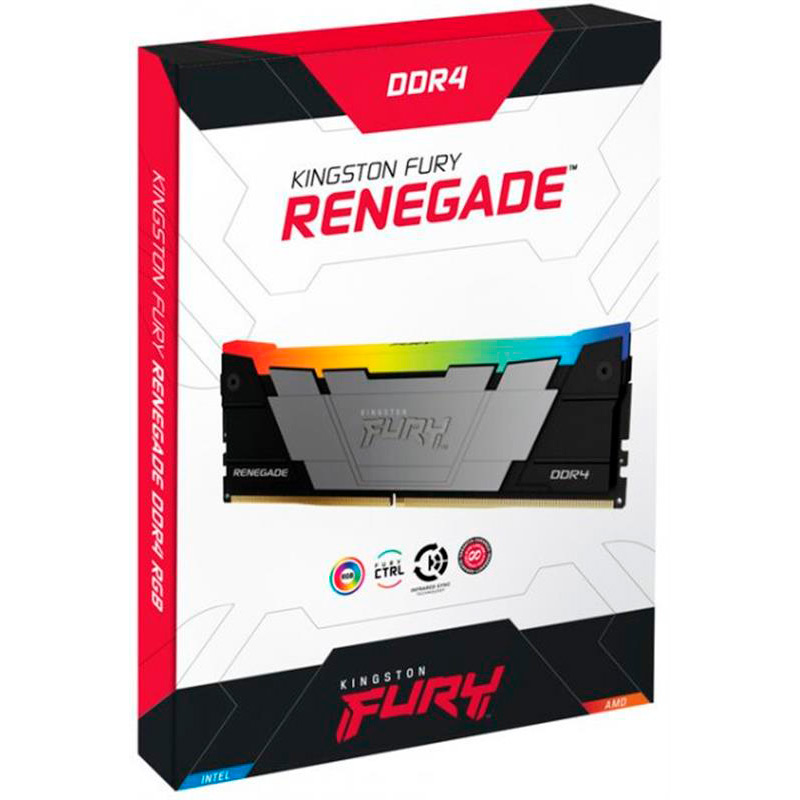 Зовнішній вигляд Модуль пам'яті KINGSTON 16GB DDR4 3600MHz Fury Renegade RGB Black/Silver (KF436C16RB12A/16)