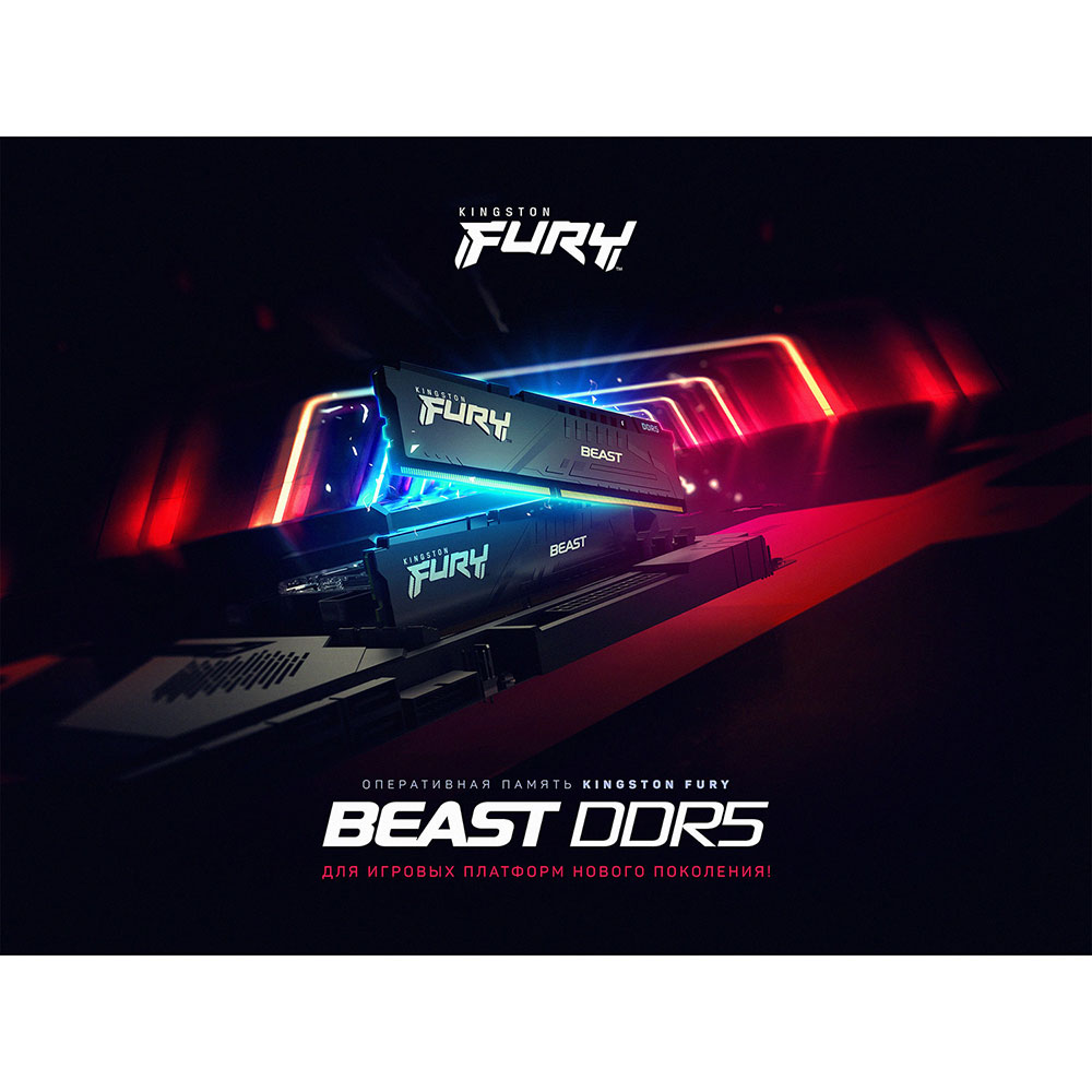 Модуль пам'яті Kingston FURY Beast DDR5 2x16GB 6000 Black (KF560C36BBE2K2-32) Об'єм 32 Гб