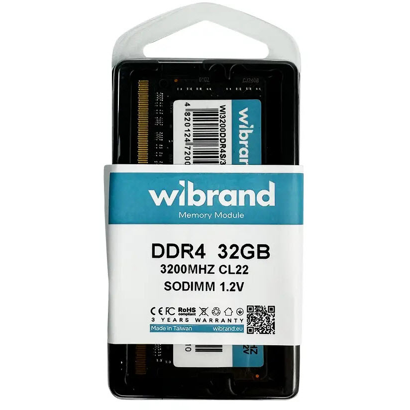 Модуль пам'яті WIBRAND SoDIMM DDR4 32GB 3200MHz (WI3200DDR4S/32GB) Тип DDR4