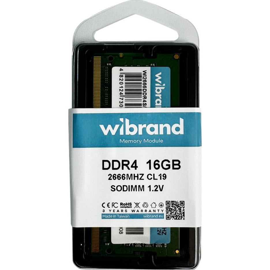 Модуль пам'яті WIBRAND SoDIMM DDR4 16GB 2666MHz (WI2666DDR4S/16GB) Призначення для ноутбука