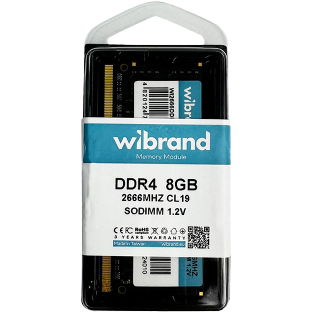 Модуль памяти WIBRAND SoDIMM 8GB DDR4 2666 MHz (WI2666DDR4S/8GB) Тип DDR4