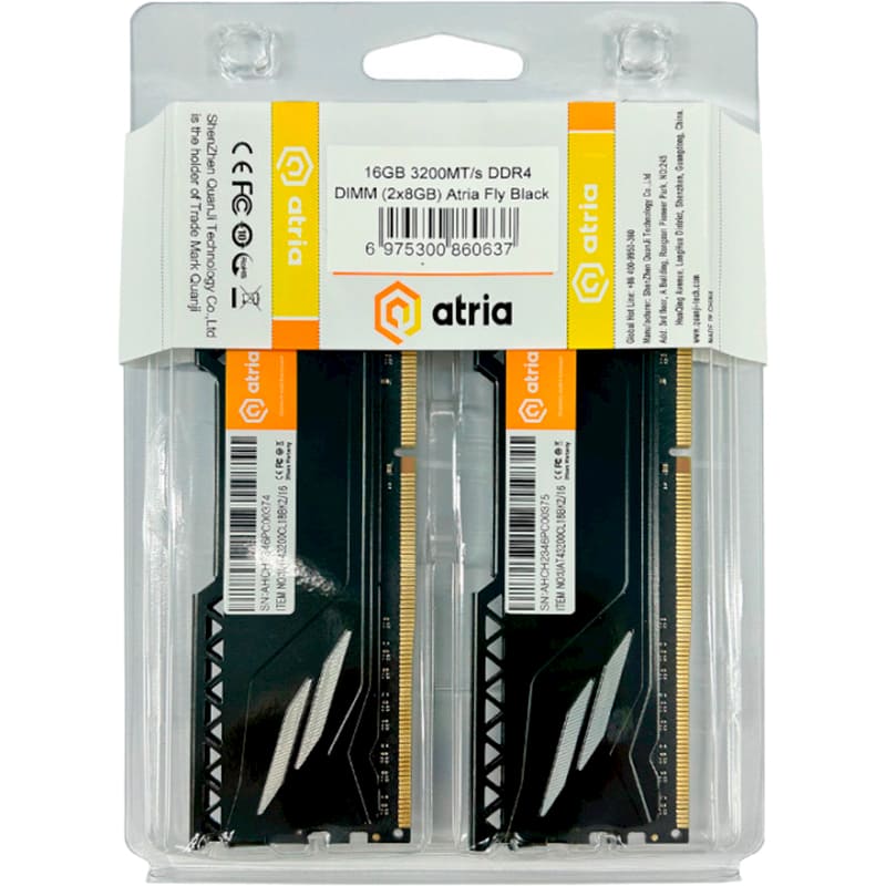 Набір ATRIA 16Gb DDR4 3200MHz Black (UAT43200CL18BK2/16) Тип DDR4