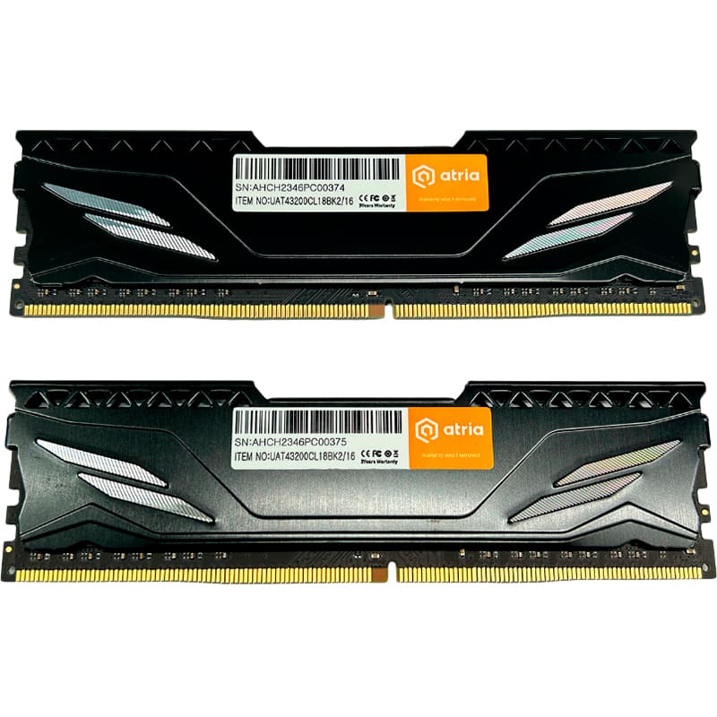 Набор ATRIA 16Gb DDR4 3200MHz Black (UAT43200CL18BK2/16) Назначение для настольного компьютера