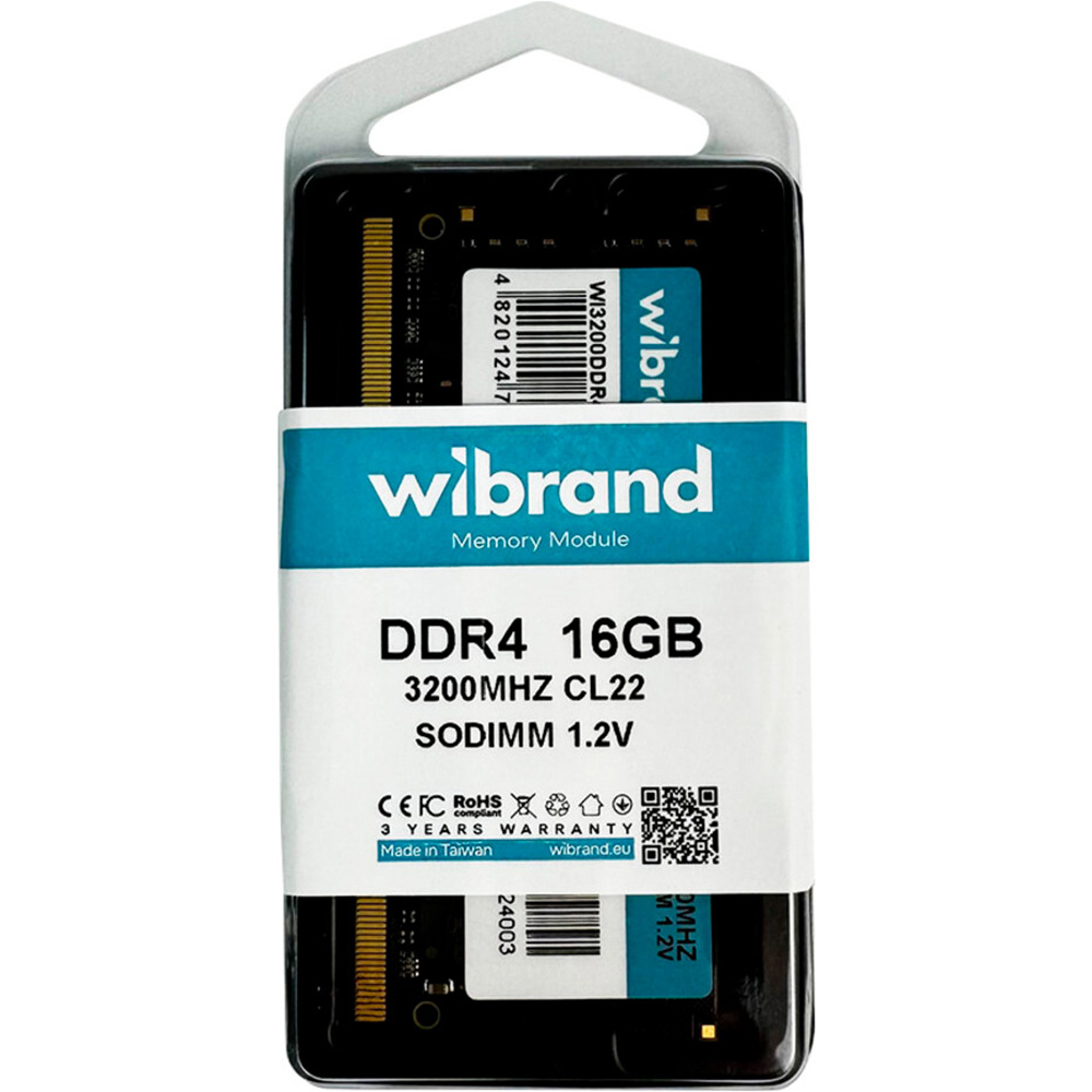 Модуль памят WIBRAND 16GB SoDIMM DDR4 3200MHz (WI3200DDR4S/16GB) Тип DDR4