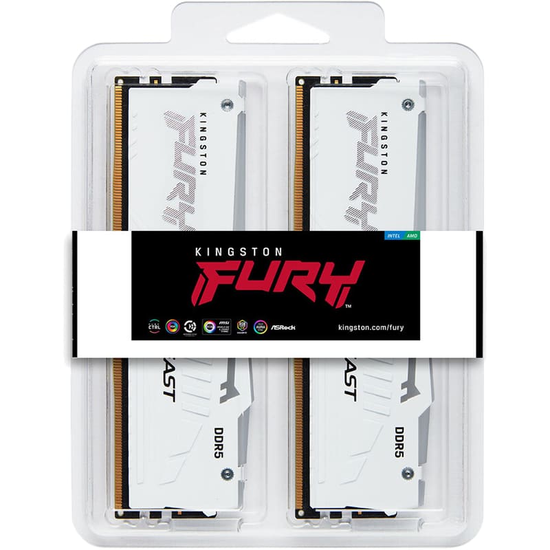 Набор KINGSTON 32GB DDR5 5200 MHz FURY Beast White RGB (KF552C40BWAK2-32) Рабочая частота 5200 МГц