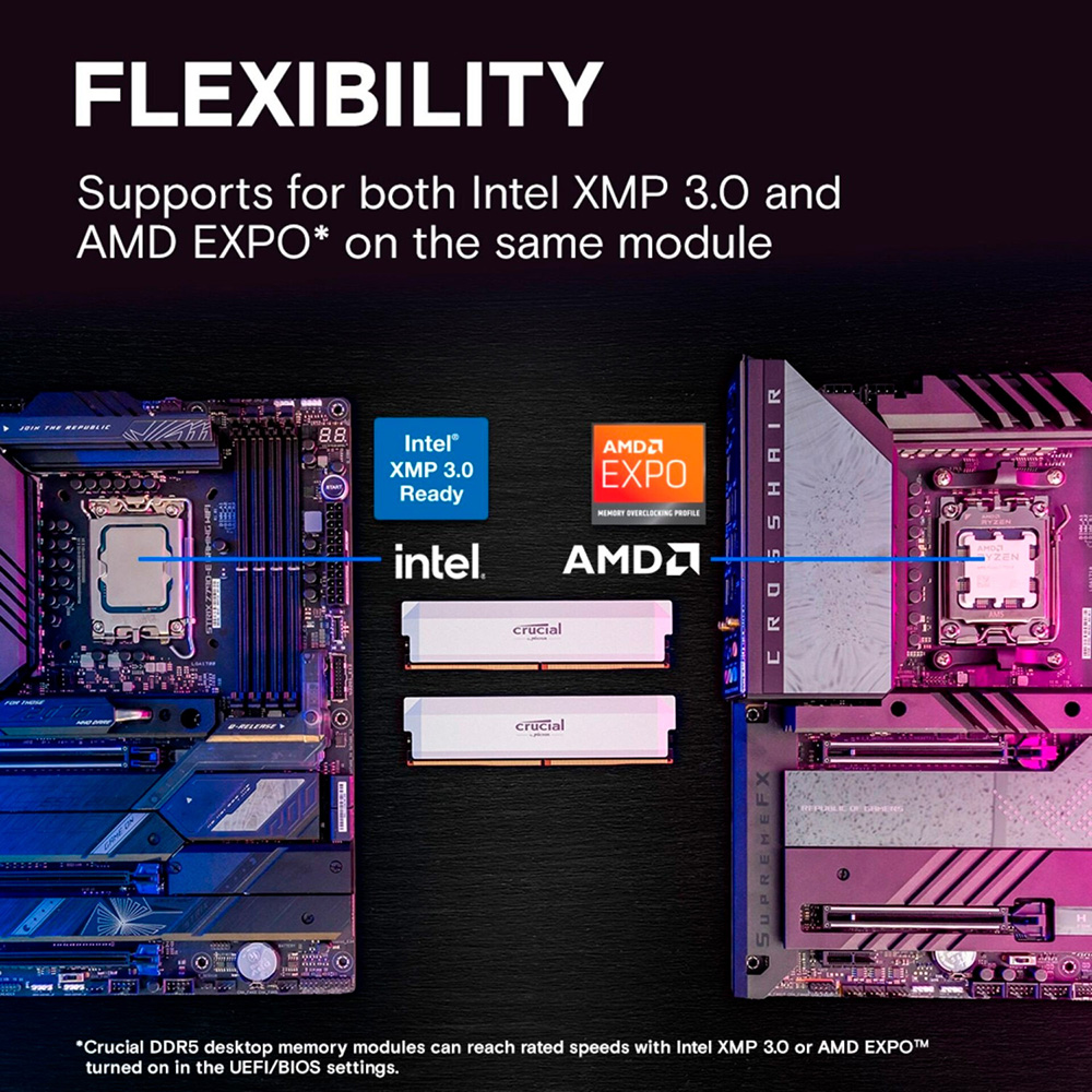 Замовити Модуль пам'яті MICRON Pro Overclocking DDR5 16GB 6400 MHz White (CP16G64C38U5W)