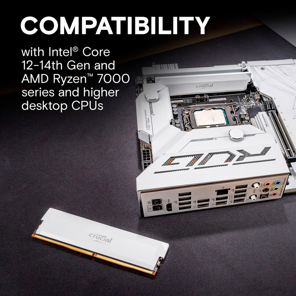 Зовнішній вигляд Модуль пам'яті MICRON Pro Overclocking DDR5 16GB 6400 MHz White (CP16G64C38U5W)