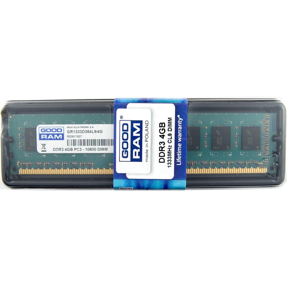 Модуль пам'яті GOODRAM DDR3 4Gb 1333Mhz БЛІСТЕР (GR1333D364L9S/4G) Призначення для настільного комп'ютера