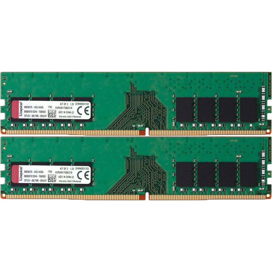 

Модуль памяти KINGSTON DDR4 8GBx2 2400MHz (KVR24N17S8K2/16), DDR4 2400 8GBx2 KIT