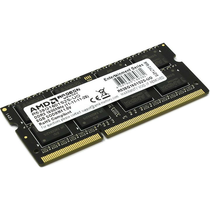 Модуль памяти AMD DDR3 8GB 1600Mhz SO-DIMM (R538G1601S2S-U) Назначение для ноутбука