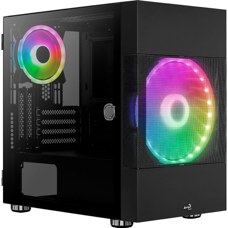 Корпус Aerocool Atomic Black Mini Tower ARGB Glass side panel (Atomic-G-BK-v1) Назначение для настольного компьютера