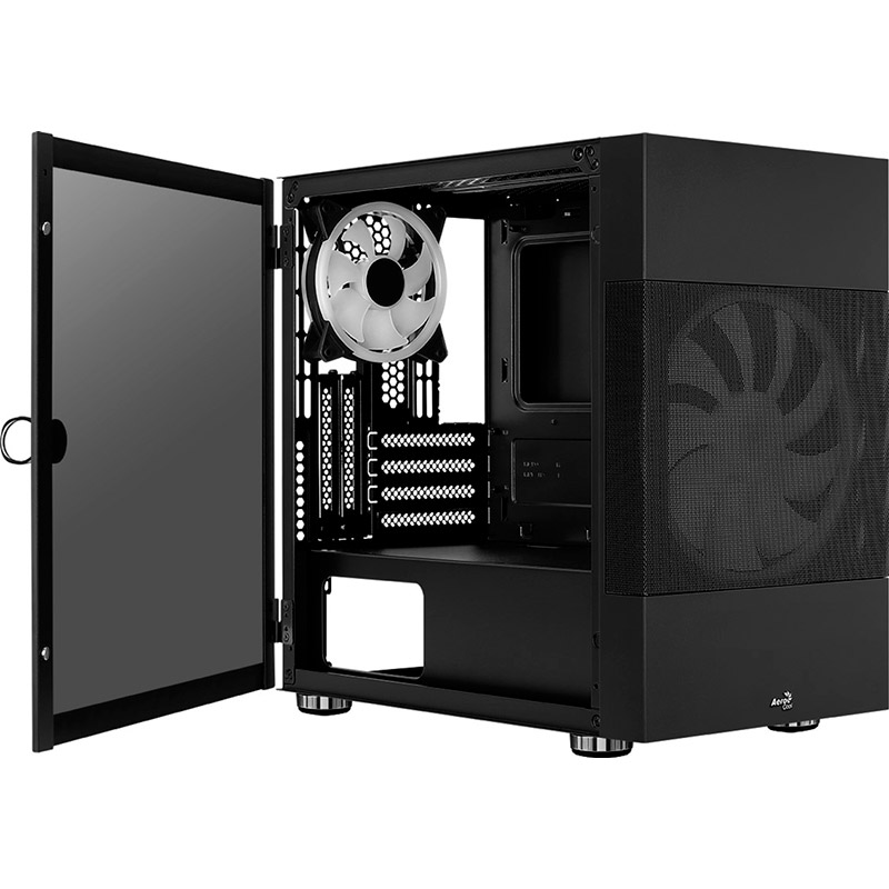 Заказать Корпус Aerocool Atomic Black Mini Tower ARGB Glass side panel (Atomic-G-BK-v1)