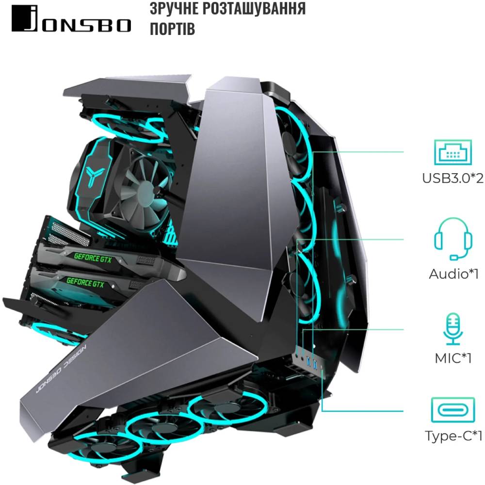 Зовнішній вигляд Корпус JONSBO MOD5 Gray