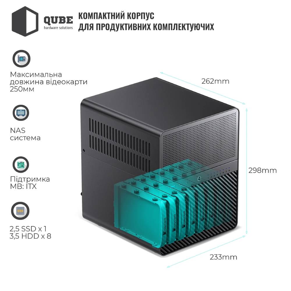 Корпус JONSBO N3 Black Розмір материнської плати (макс.) Mini-ITX, Thin Mini-ITX