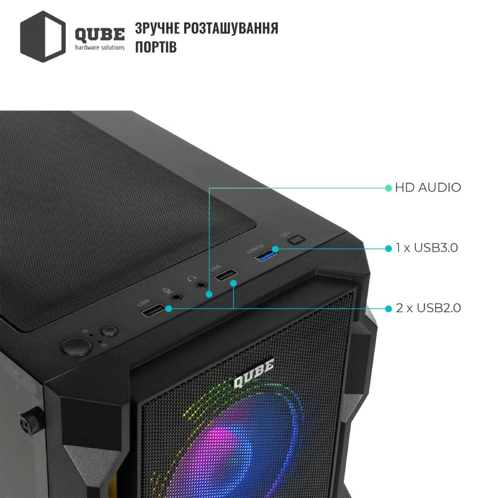 Корпус QUBE CORSAIR ARGB Black (CORSAIR_FMNU3) Розмір материнської плати (макс.) ATX