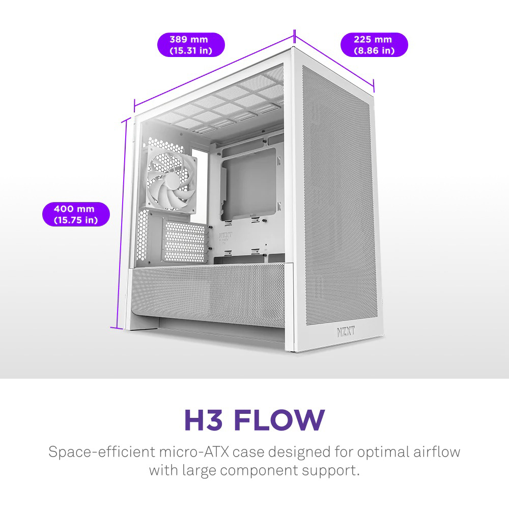 Корпус NZXT H3 Flow White (CC-H31FW-01) Назначение для настольного компьютера