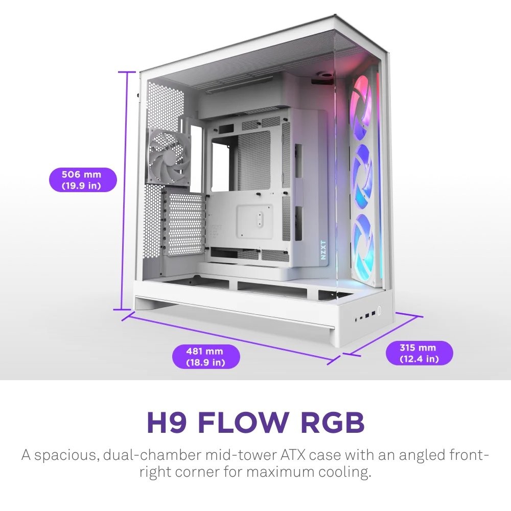 Корпус NZXT H9 Flow RGB White (CM-H92FW-R1) Максимальная длина видеокарты 459