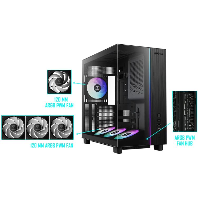 Зображення Корпус GAMDIAS ATLAS M4 Mid-Tower PC Case Black (4711514503791)
