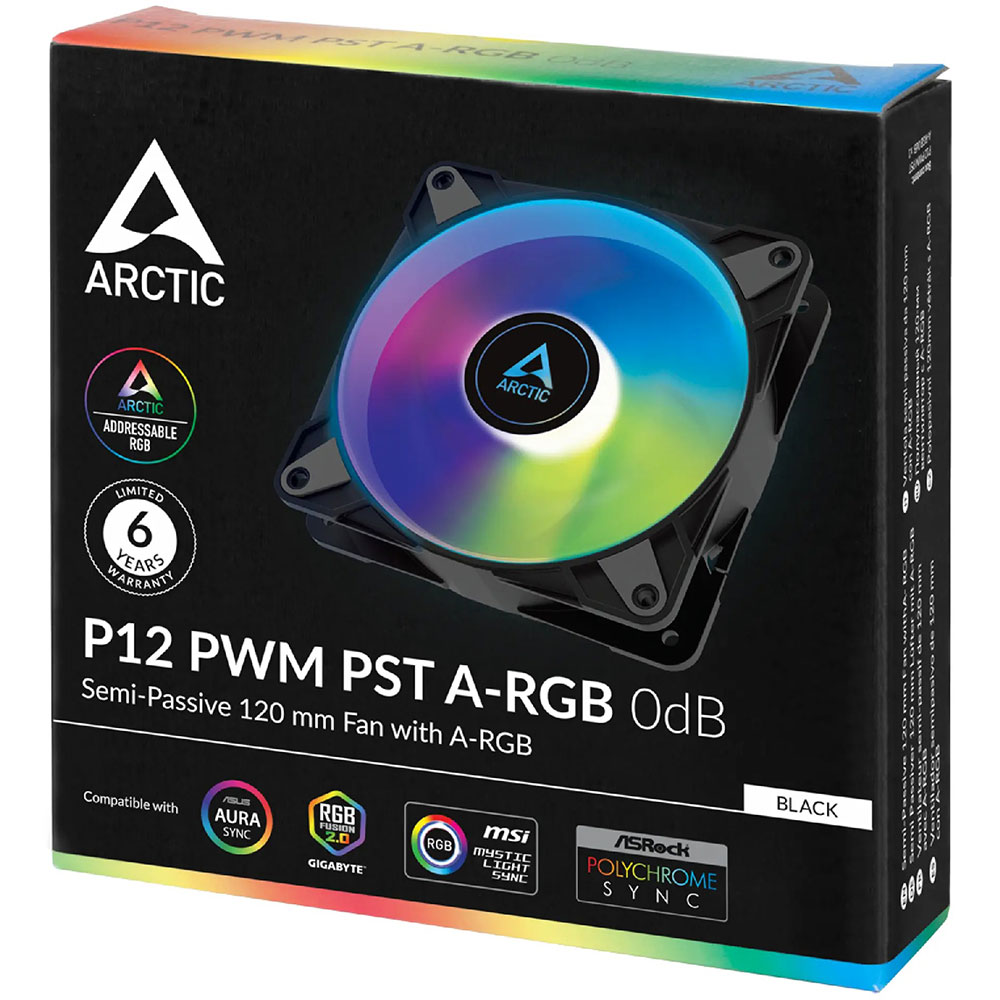 Кулер корпусний ARCTIC P12 PWM PST A-RGB 0dB Black (ACFAN00231A) Діаметр вентиляторав, мм 120