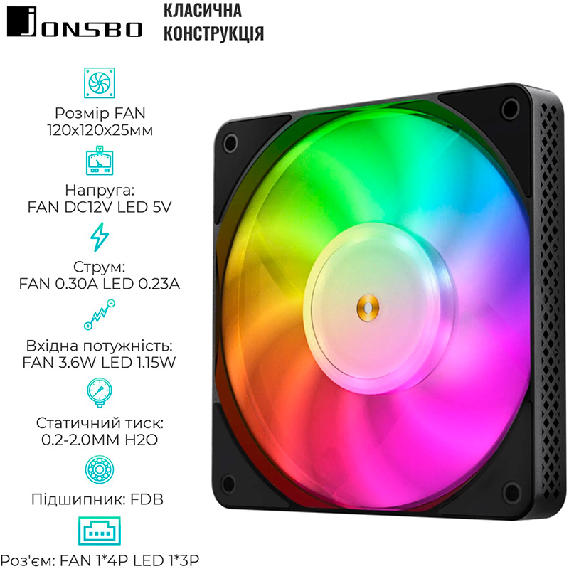 Кулер корпусный JONSBO HF1215 Black RGB 120 мм Конструкция системы охлаждения кулер