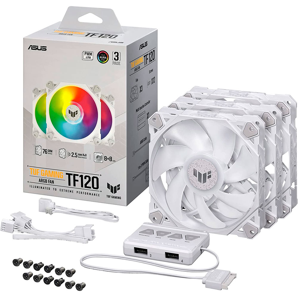 Фото 14 Набір кулерів корпусних ASUS TUF GAMING TF120 ARGB 3IN1 WHITE (90DA0033-B09030)