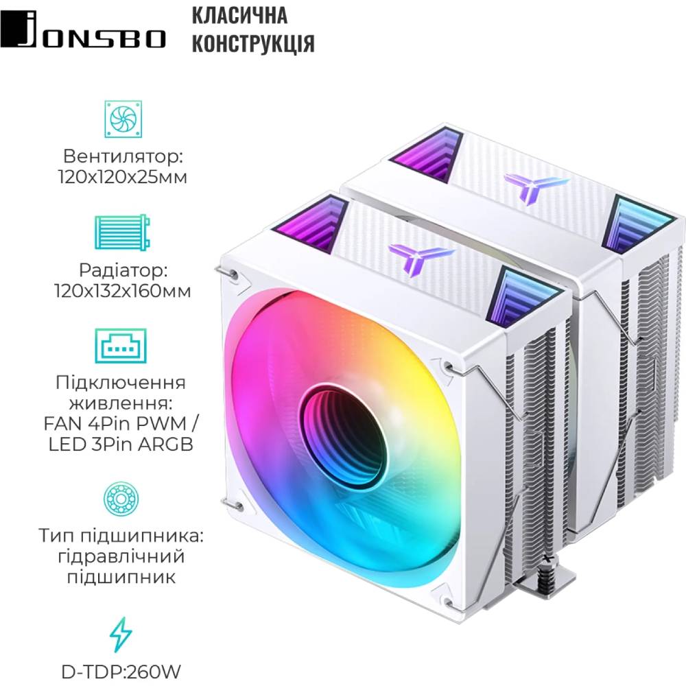 Кулер процесорний JONSBO CR-3000 ARGB White Для сокета AM5