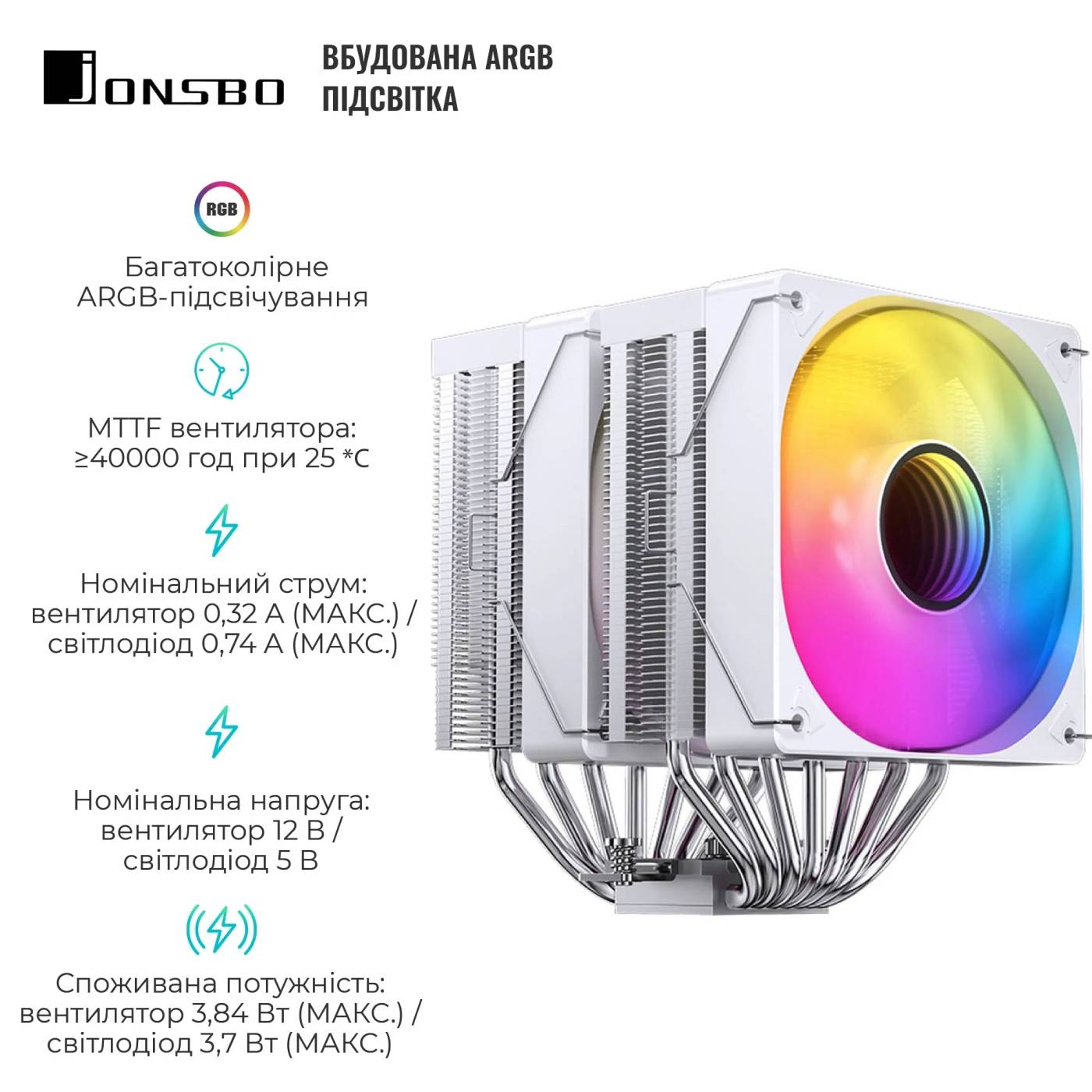 Зовнішній вигляд Кулер процесорний JONSBO CR-3000 ARGB White