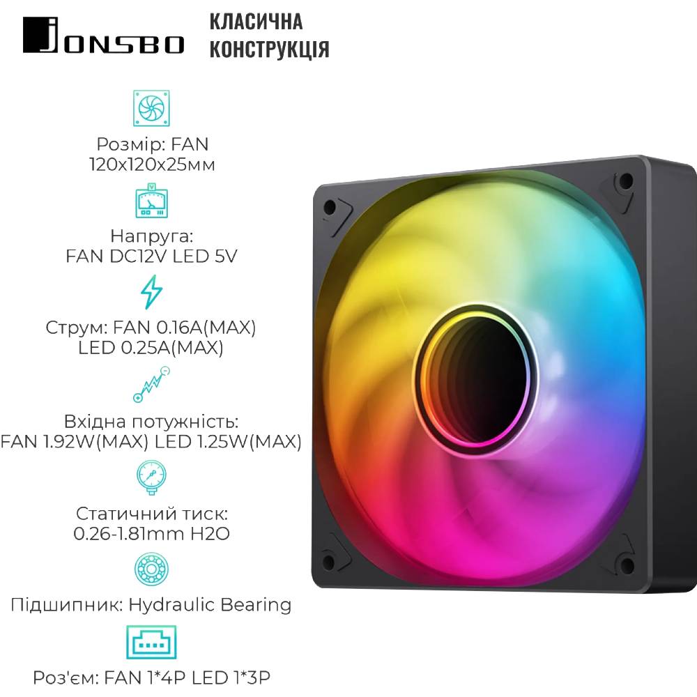 Кулер корпусний JONSBO SL-120B Black Діаметр вентиляторав, мм 120