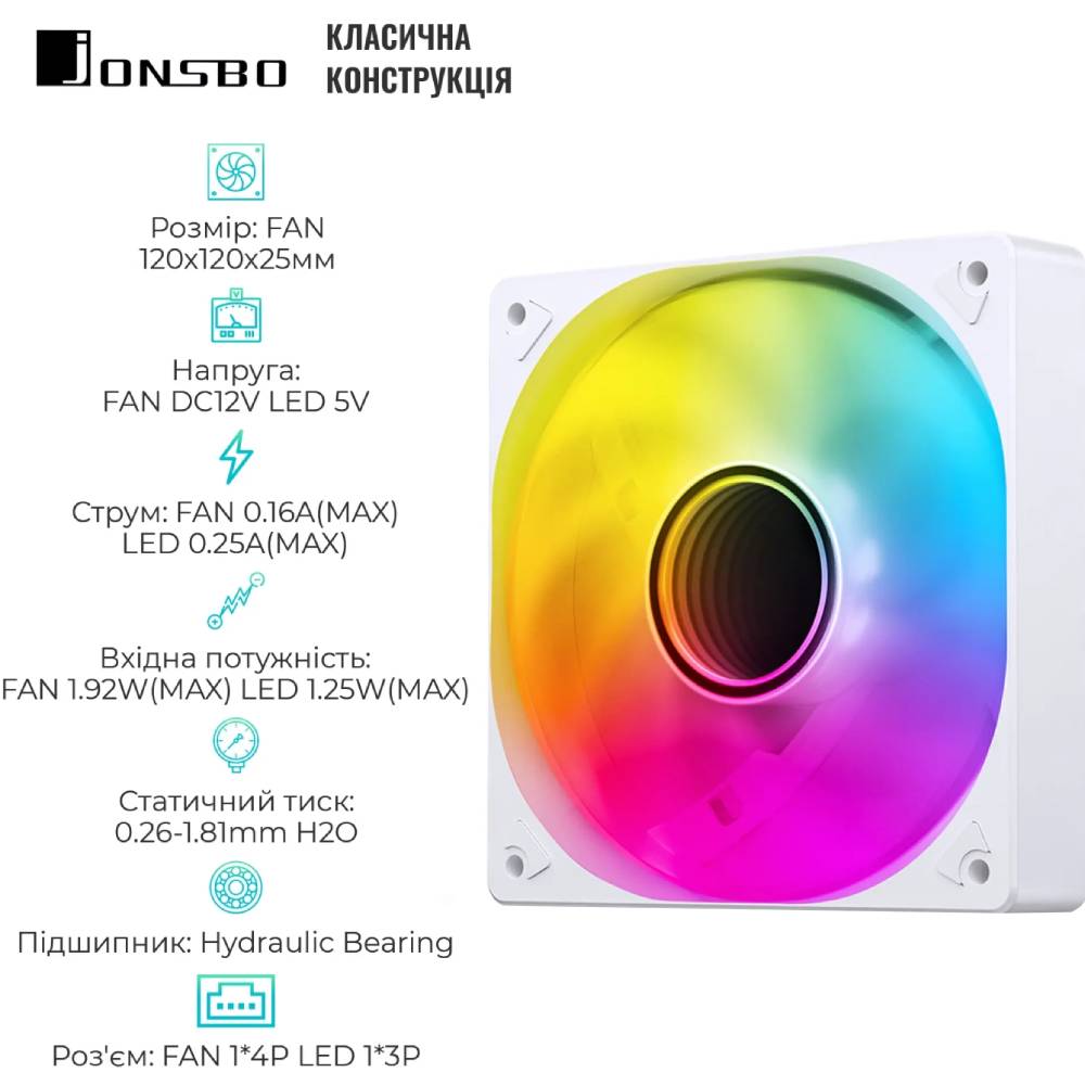 Кулер корпусный JONSBO SL-120W White Конструкция системы охлаждения кулер
