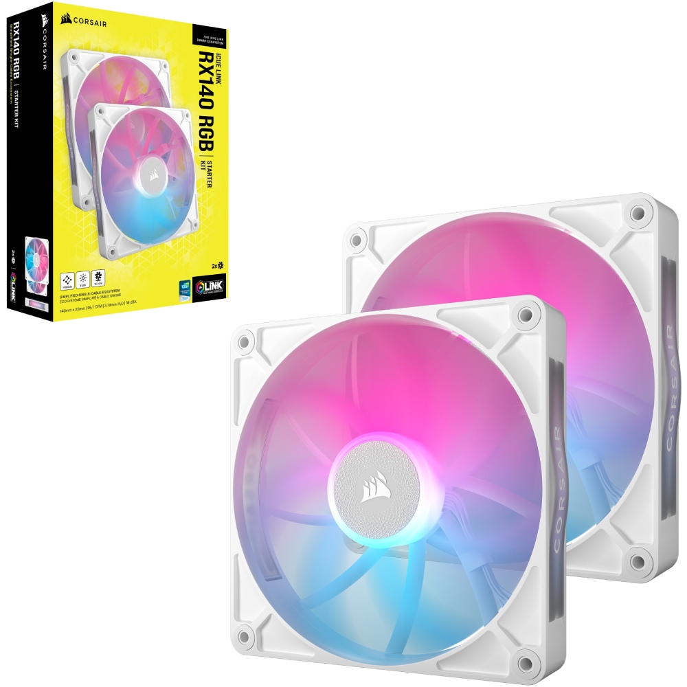 Набір корпусних кулерів CORSAIR iCUE Link RX140 RGB PWM White Dual Pack (CO-9051024-WW) Підшипник магнітний