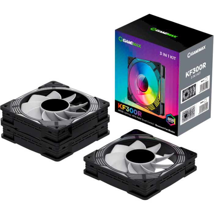 Фото Набір кулерів корпусних GAMEMAX 120mm*3 KIT ARGB fan (KF300R BK)