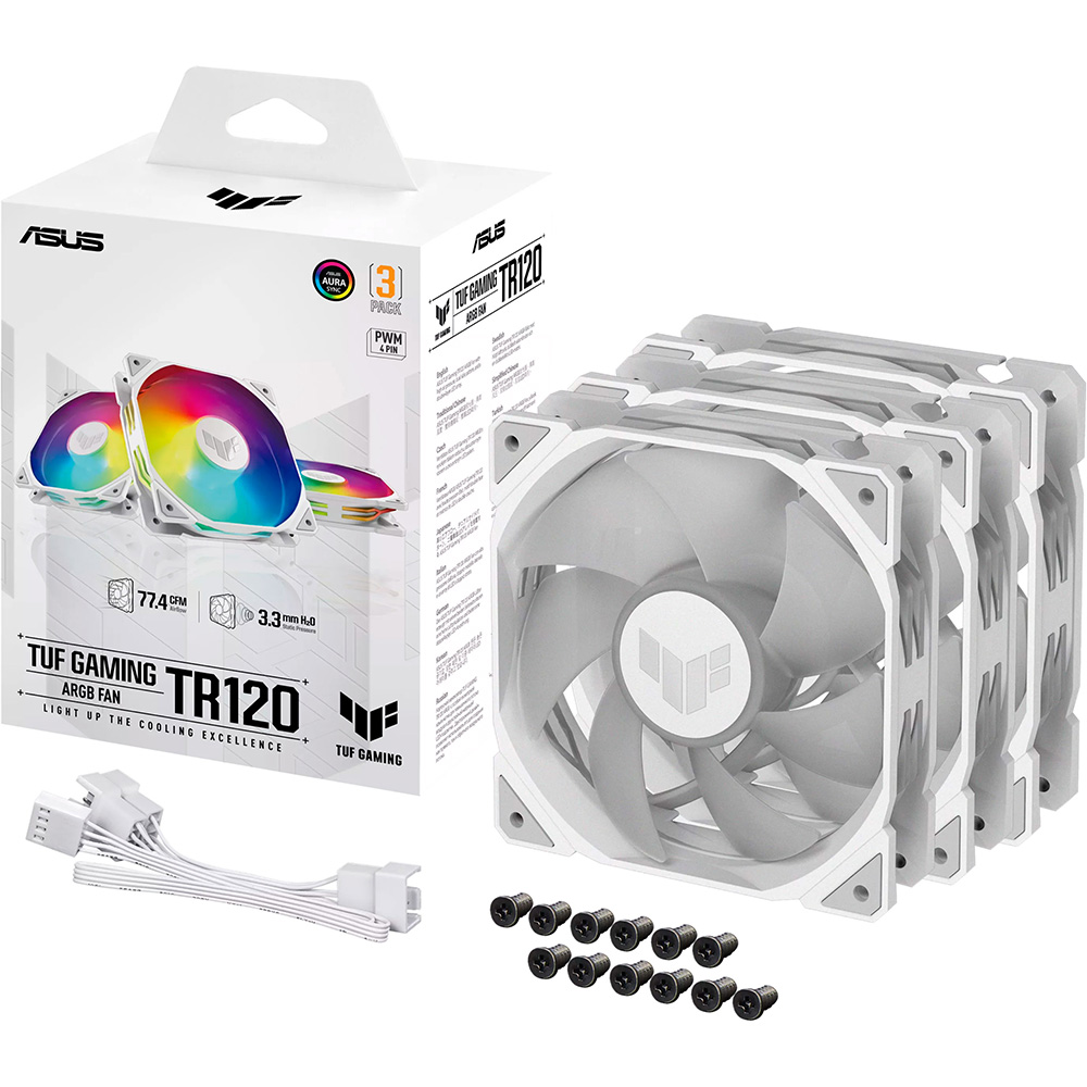 Фото 20 Набор кулеров корпусных ASUS TUF Gaming TR120 3-Pack White (90DA0093-B09020)