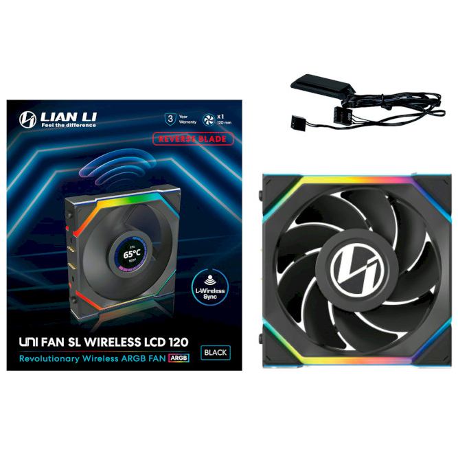 Кулер корпусний LIAN LI Uni Fan SL WIRELESS LCD Reverse 120-1 Black (G99.12RSLLCD1W1B.00) Діаметр вентиляторав, мм 120