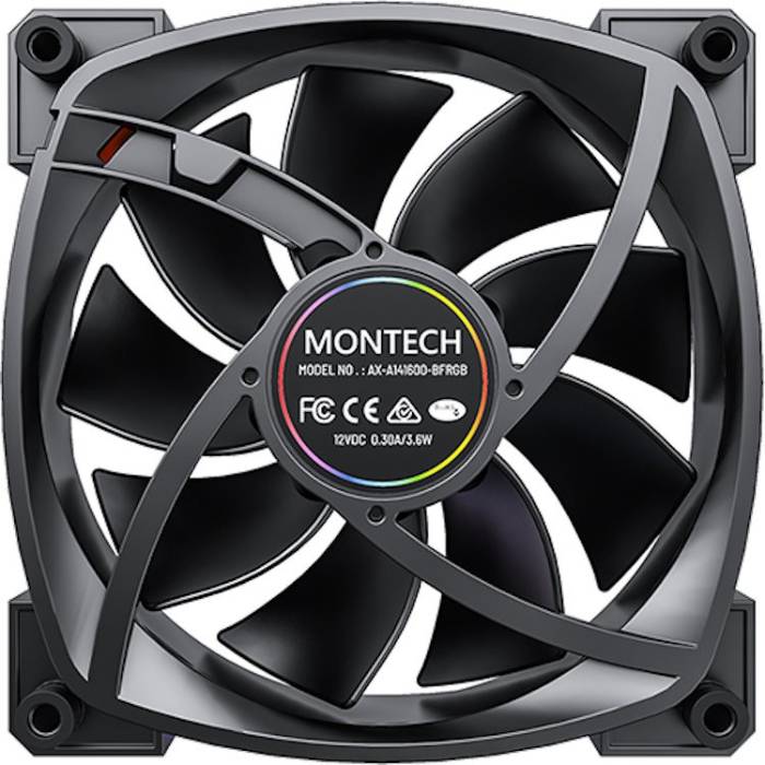 Кулер корпусний MONTECH 140MM RX140 PWM BLACK Діаметр вентиляторав, мм 140