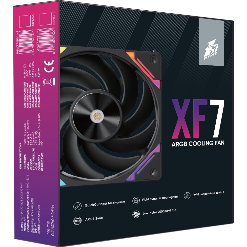 У Фокстрот Кулер корпусний 1STPLAYER XF7 Black (XF7-BK-1IN1)