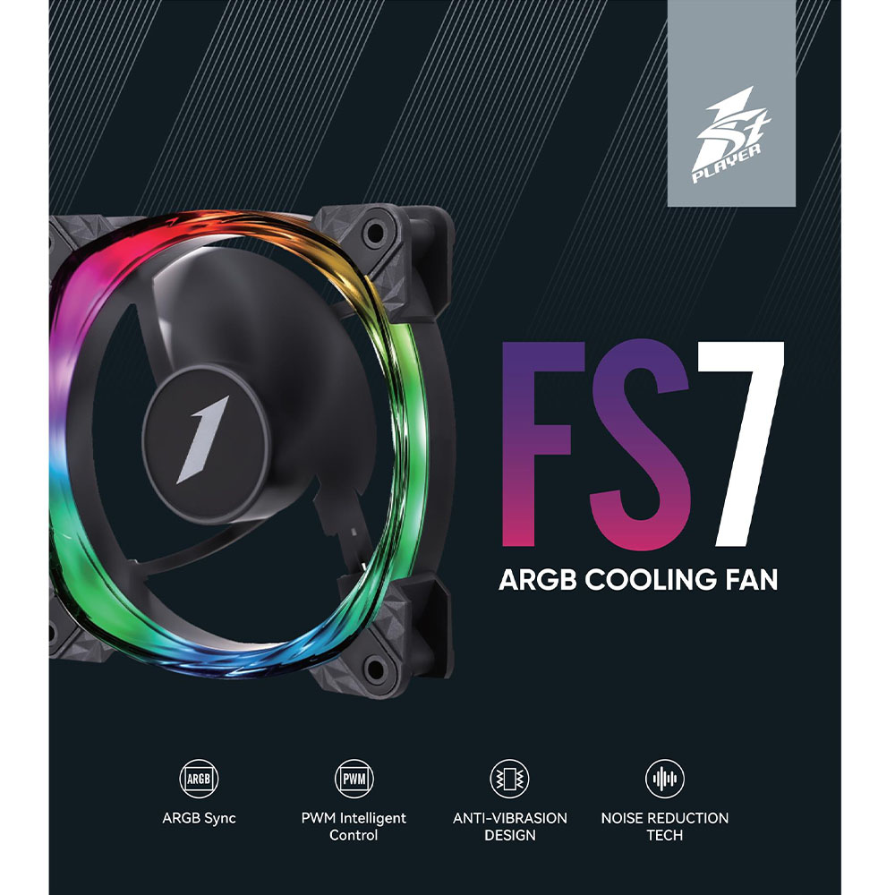 Изображение Кулер корпусный 1STPLAYER FS7 Black (FS7-BK-1IN1)