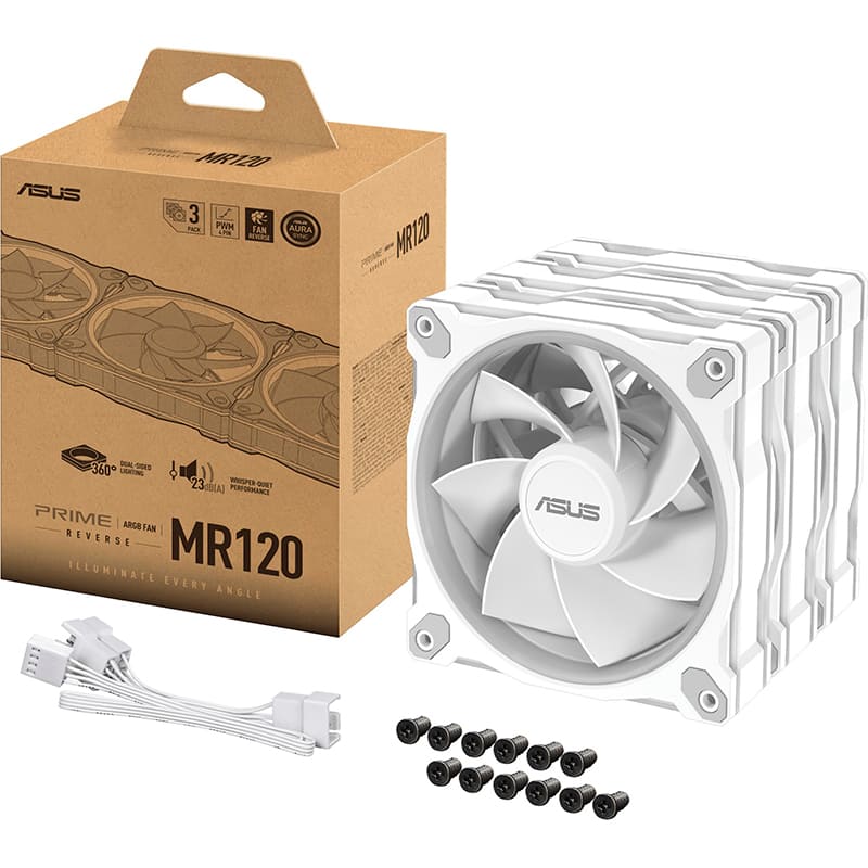 Фото 18 Набір корпусних кулерів ASUS Prime MR120 ARGB Reverse Triple Pack White (90DA00L3-B09020)