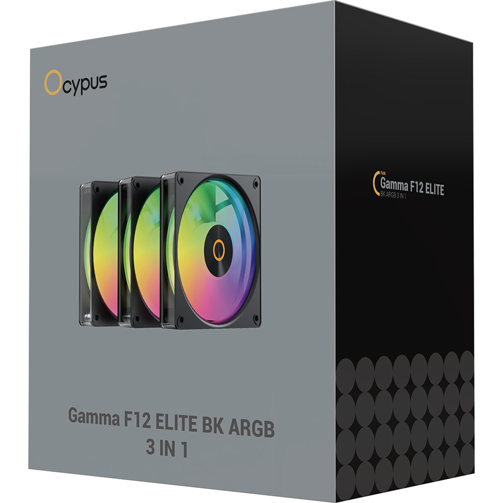 Зовнішній вигляд Набір корпусних кулерів OCYPUS GAMMA F12 ELITE ARGB 3 IN 1 Black (GAMMA-F12-BK3AM00E-GL)