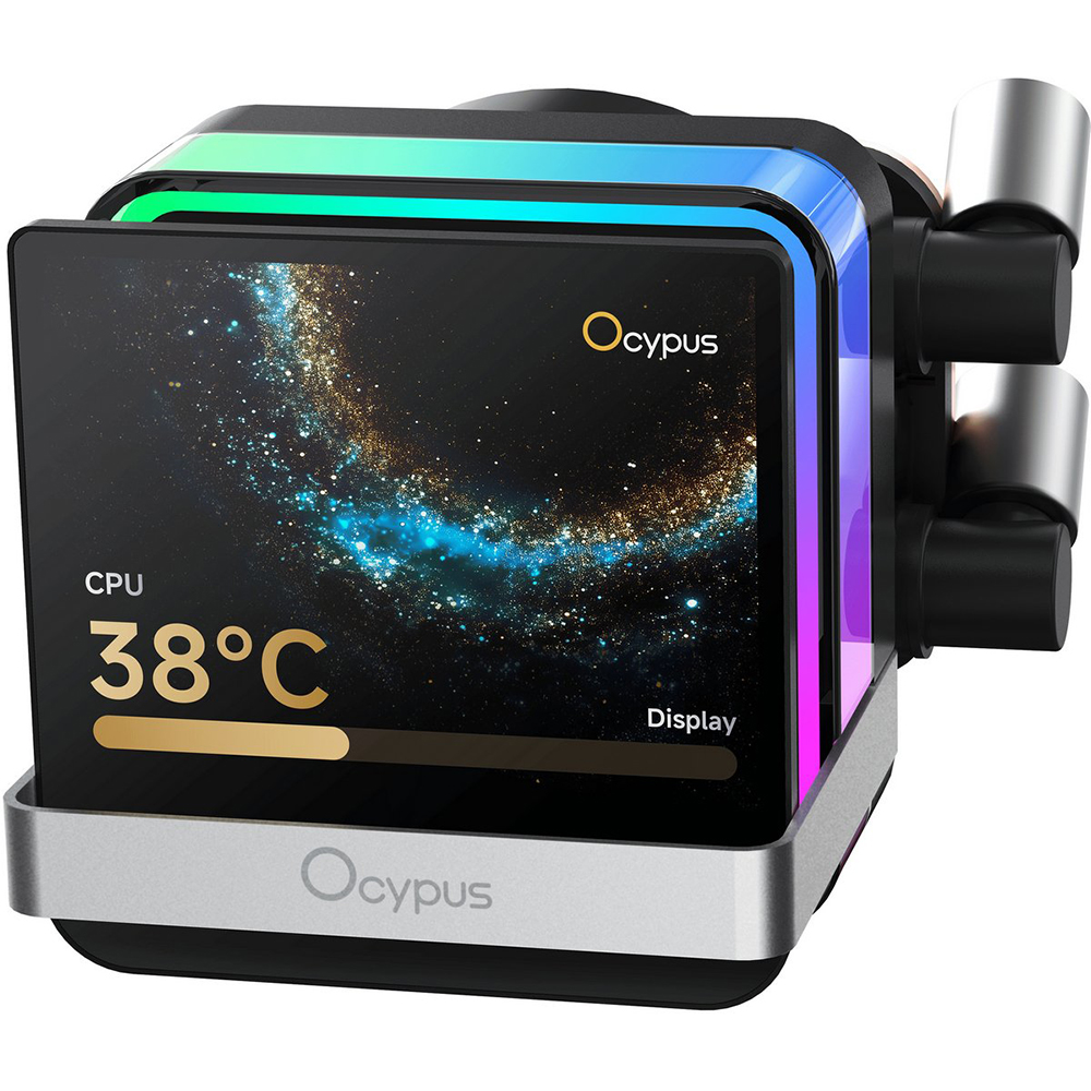 Система водяного охолодження OCYPUS Sigma L36 Black (SIGMA-L36-BK3ANWL00P-GL) Додатково 3.5" IPS-дисплей 640x480; магнітне кріплення насоса; ARGB-підсвічування; керамічний підшипник; трифазний шестиполюсний мотор; мідна основа 3700 мм²; два режими швидкості вентиляторів