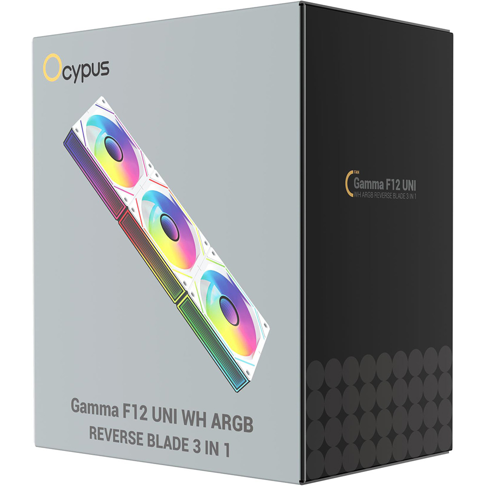 Фото Набір корпусних кулерів OCYPUS Gamma F12 UNI WH ARGB Reverse Blade (GAMMA-F12-WH3AM01U-GL)