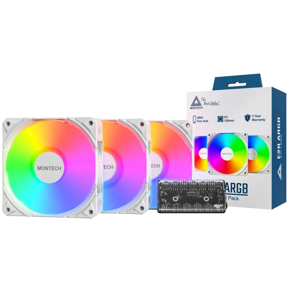 Набір корпусних кулерів MONTECH 120 мм E28 ARGB 3 PACK (W)