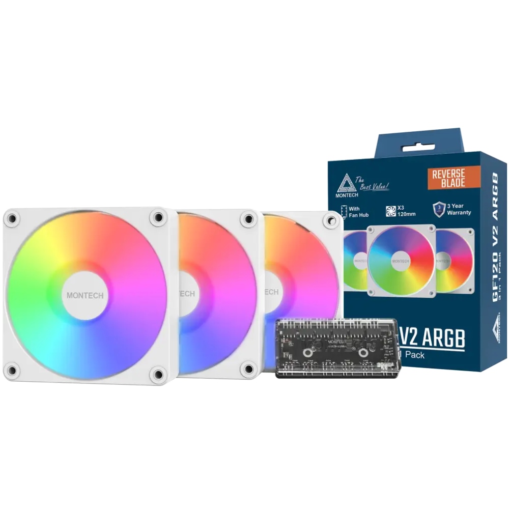 Набір корпусних кулерів MONTECH 120 мм GF120R V2 ARGB PWM 3I1 (W) Призначення для корпусу